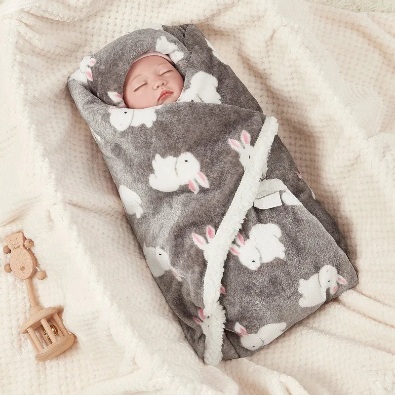 couverture bébé polaire moelleux lapin blanc fond gris nouveau-né