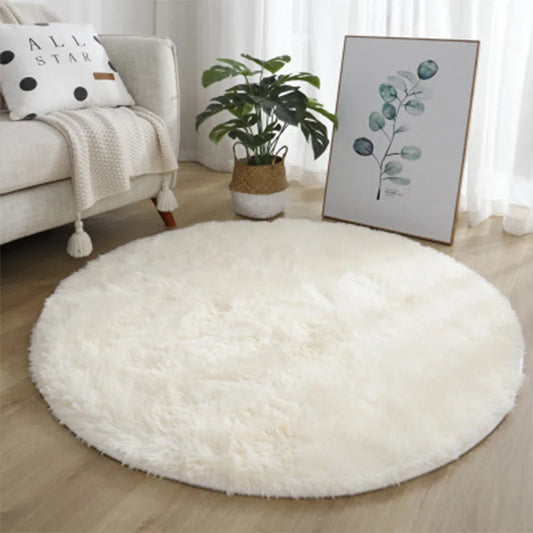 tapis rond peluche blanc doux moelleux chambre salon bébé cadre