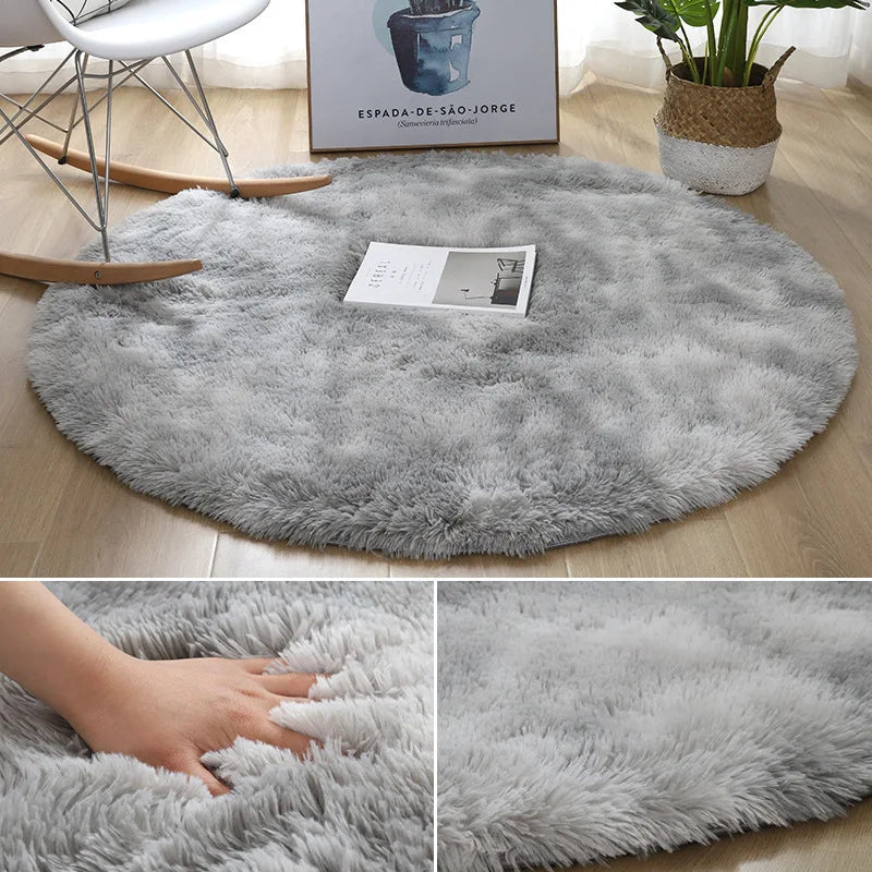 tapis rond peluche gris doux moelleux chambre salon bébé chaise