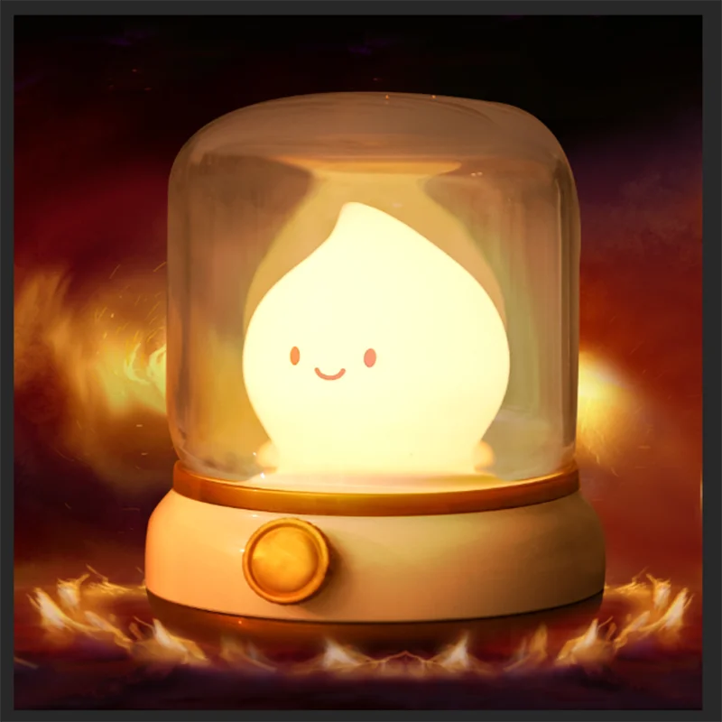 veilleuse bébé flamme allumée cloche verre bouton or vert vintage feu