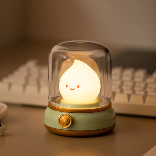 veilleuse bébé flamme cloche verre bouton or vert vintage clavier