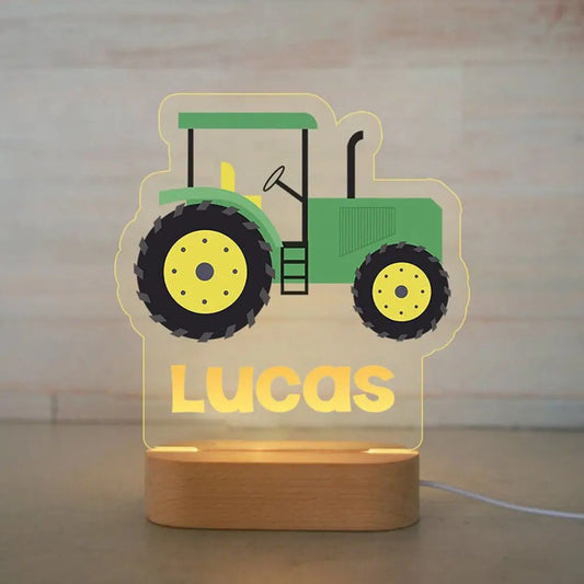 veilleuse bébé personnalisable garçon tracteur vert jaune noir